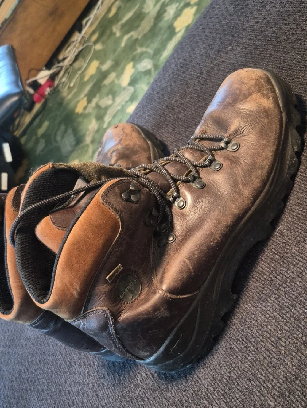 Merrell Brown Leather Ankle Hiking Boots with Tan Collar